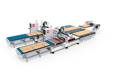 一拖二自動貼標(biāo)開料機連線